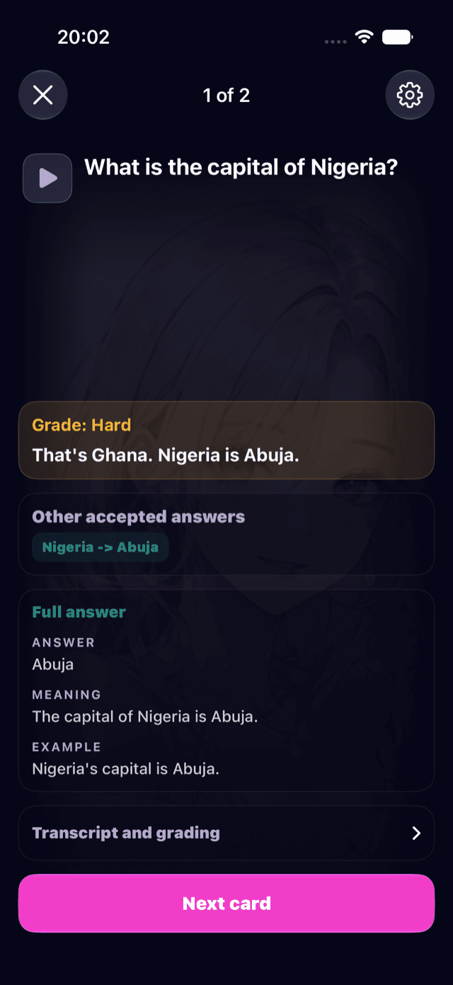 Answer feedback after practice in Smort